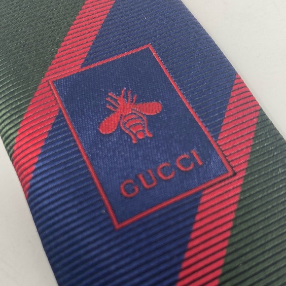 GUCCI Mens Striped Silk Blue Green Tie - Picture 7 of 11